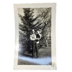 Vtg Father with His Children Together Monochrome Photography Found Snapshot